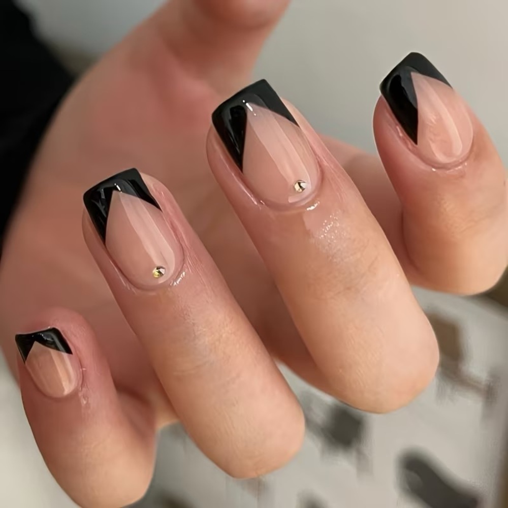 Elegant Black and Nude Nail Art